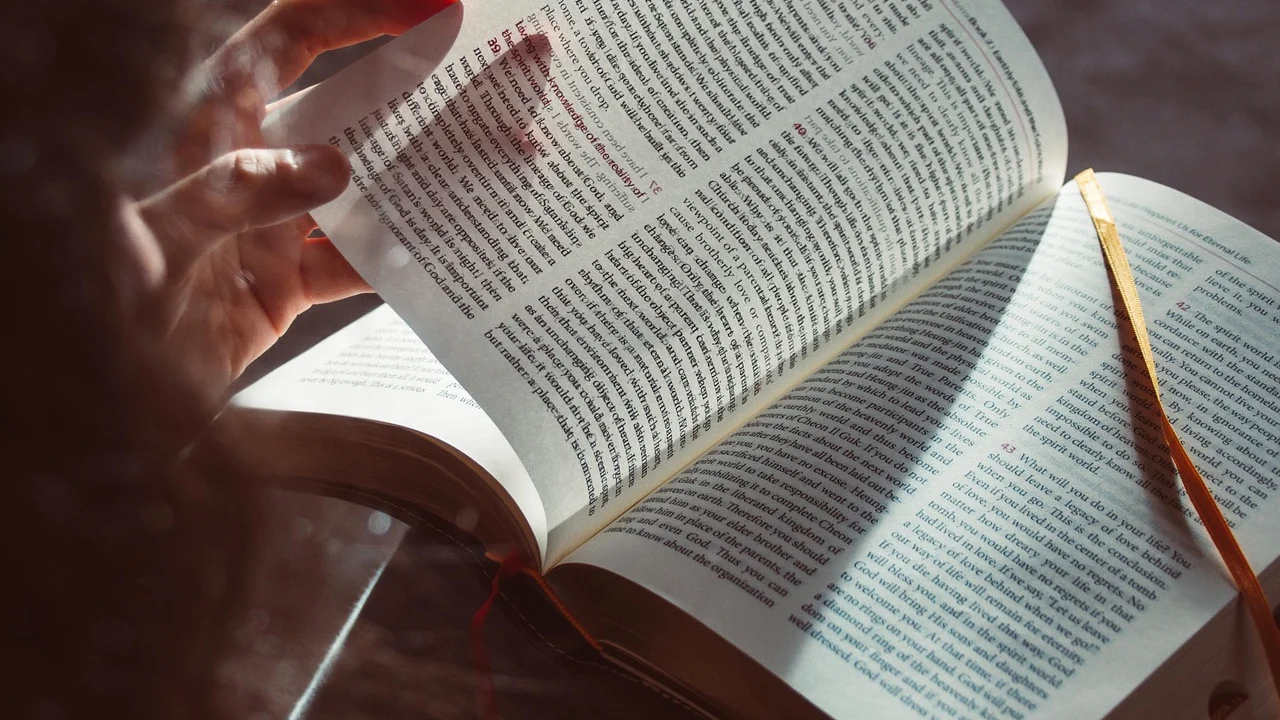 Livro aberto com marcações para fichamento.