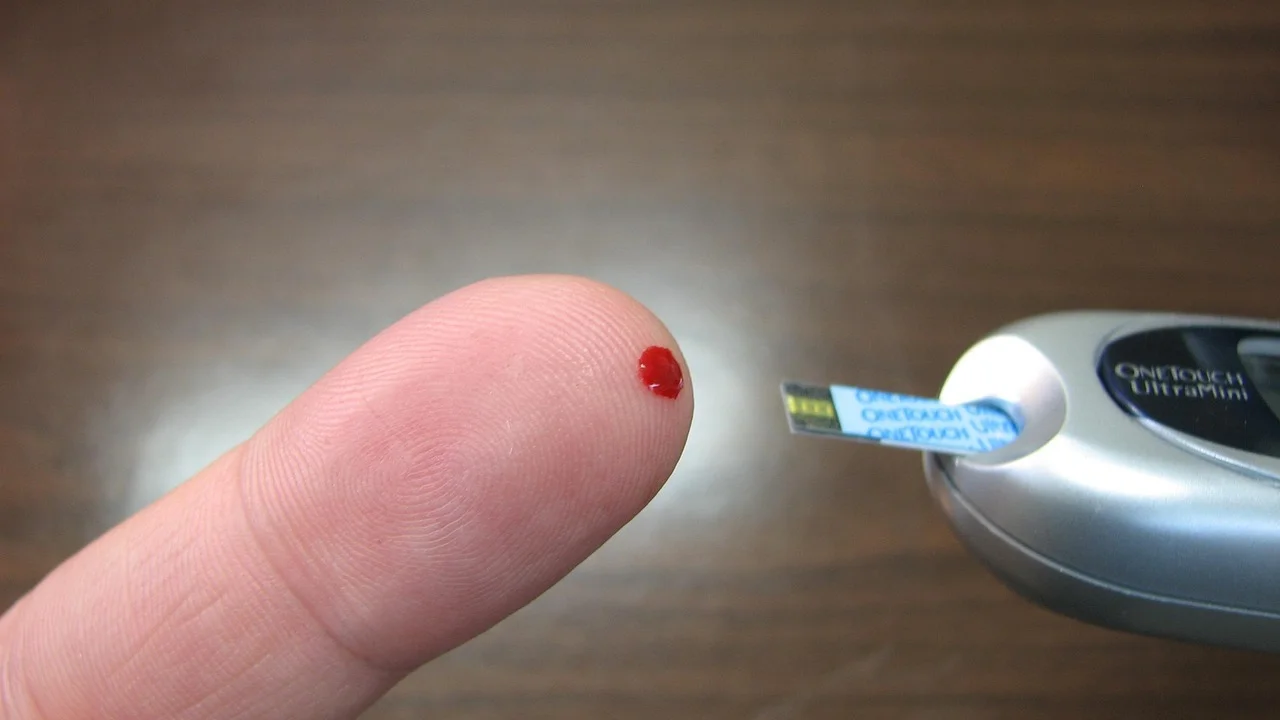 Amostras de sangue identificadas em bancada de laboratório.