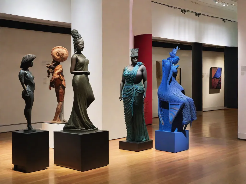 Nesta imagem, uma magnífica escultura se destaca, exibindo a evolução da escultura brasileira. A obra de arte mescla de forma harmoniosa elementos tradicionais e contemporâneos, capturando a rica herança cultural e inovação artística que moldaram a paisagem escultural brasileira ao longo do tempo. Os detalhes intricados e a forma dinâmica da escultura refletem a ma
