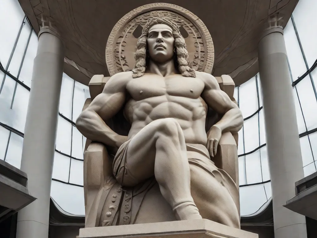 Nesta imagem, uma magnífica escultura se destaca, exibindo a evolução da escultura brasileira. A obra de arte mescla de forma harmoniosa elementos tradicionais e contemporâneos, capturando a rica herança cultural e inovação artística que moldaram a paisagem escultural brasileira ao longo do tempo. Os detalhes intricados e a forma dinâmica da escultura refletem a ma