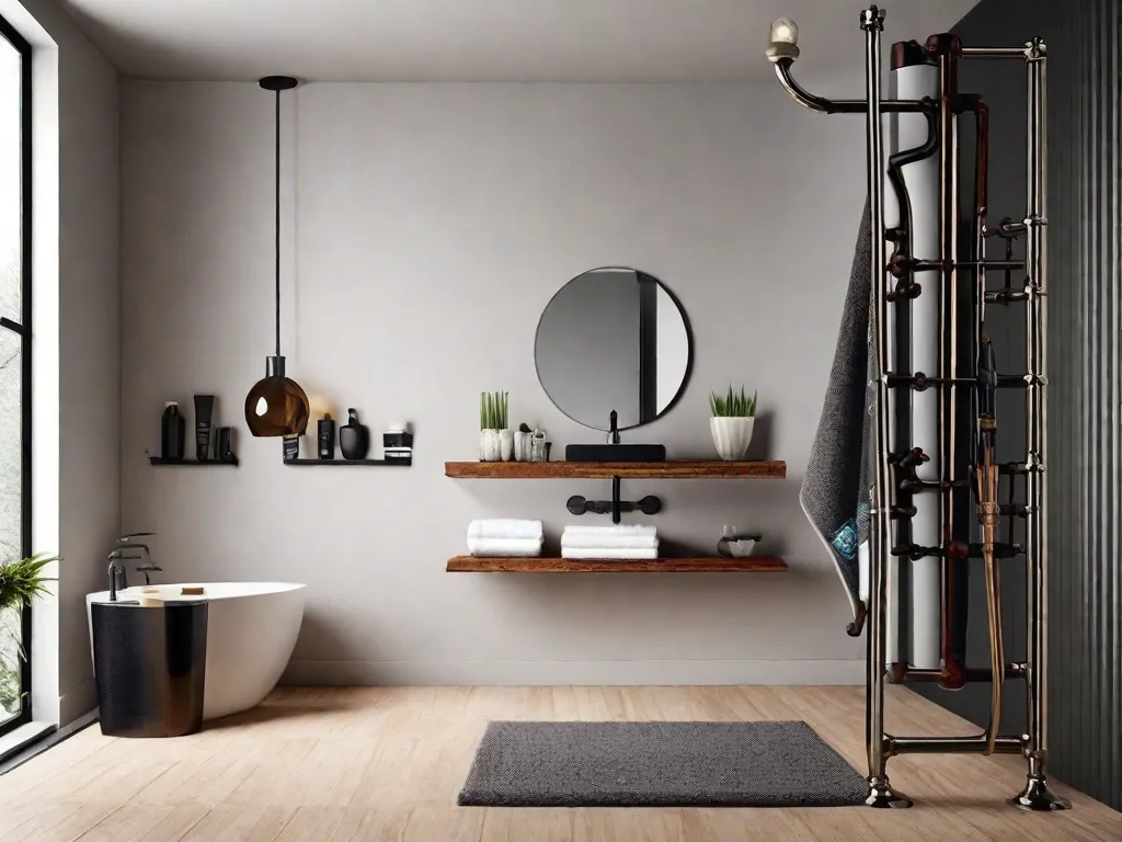 Descrição: Um suporte de toalha para banheiro elegante e moderno feito de tubos de ferro robustos. O design apresenta uma barra horizontal com vários tubos verticais acoplados, criando uma solução de armazenamento única e funcional para toalhas. O visual industrial adiciona um toque de estilo contemporâneo a qualquer decoração de banheiro.