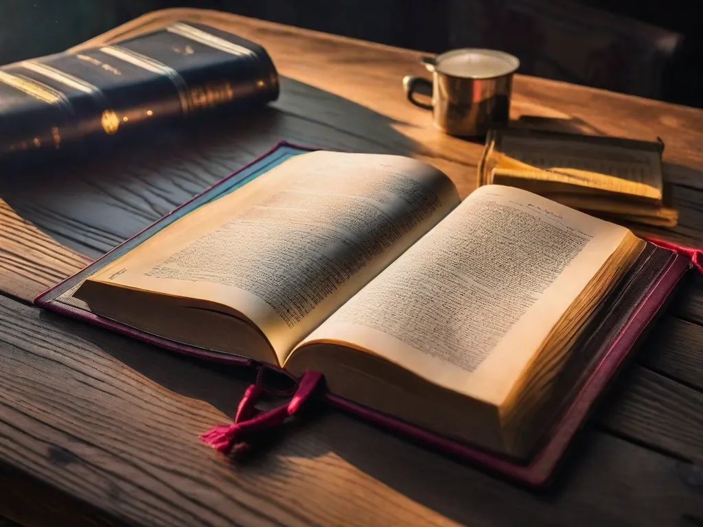 Descrição da imagem: Uma pessoa sentada em um cantinho aconchegante de um quarto, cercada por livros. Ela está segurando uma Bíblia e absorta na leitura, com uma luz suave iluminando as páginas. A atmosfera exala paz e tranquilidade, criando o cenário perfeito para encontrar sabedoria e orientação por meio das leituras bíblicas.