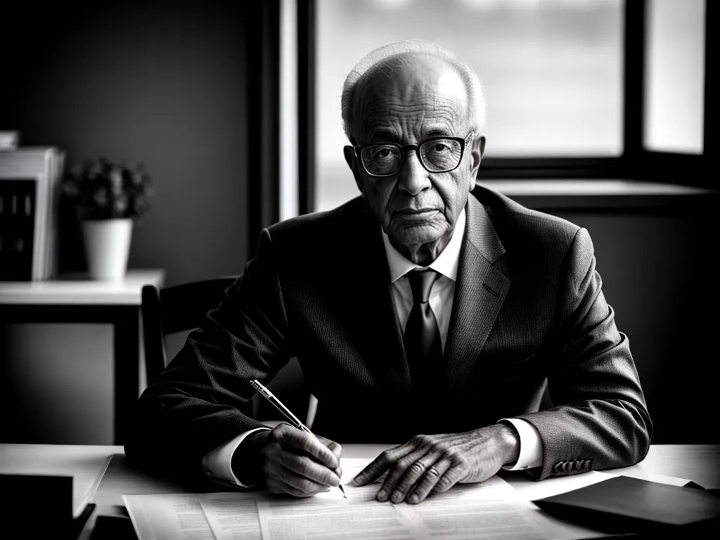 Uma imagem de Carlos Drummond de Andrade, um proeminente poeta brasileiro e uma das figuras-chave da poesia modernista no Brasil. Ele é retratado em uma pose pensativa, cercado por livros e papéis, simbolizando suas contribuições literárias e seu impacto no movimento modernista.
