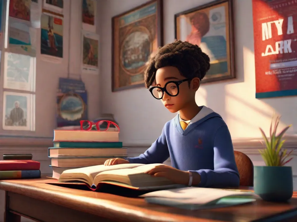 Descrição da imagem: Uma pilha colorida de livros com vários títulos, representando diferentes gêneros e temas. Os livros estão abertos, revelando páginas cheias de palavras e ilustrações. Um par de mãos pequenas está estendendo-se para pegar um dos livros, mostrando ansiedade e curiosidade para explorar o mundo da literatura.