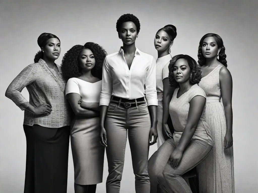 Uma fotografia em preto e branco de um grupo diversificado de mulheres juntas, representando o tema da representatividade em 