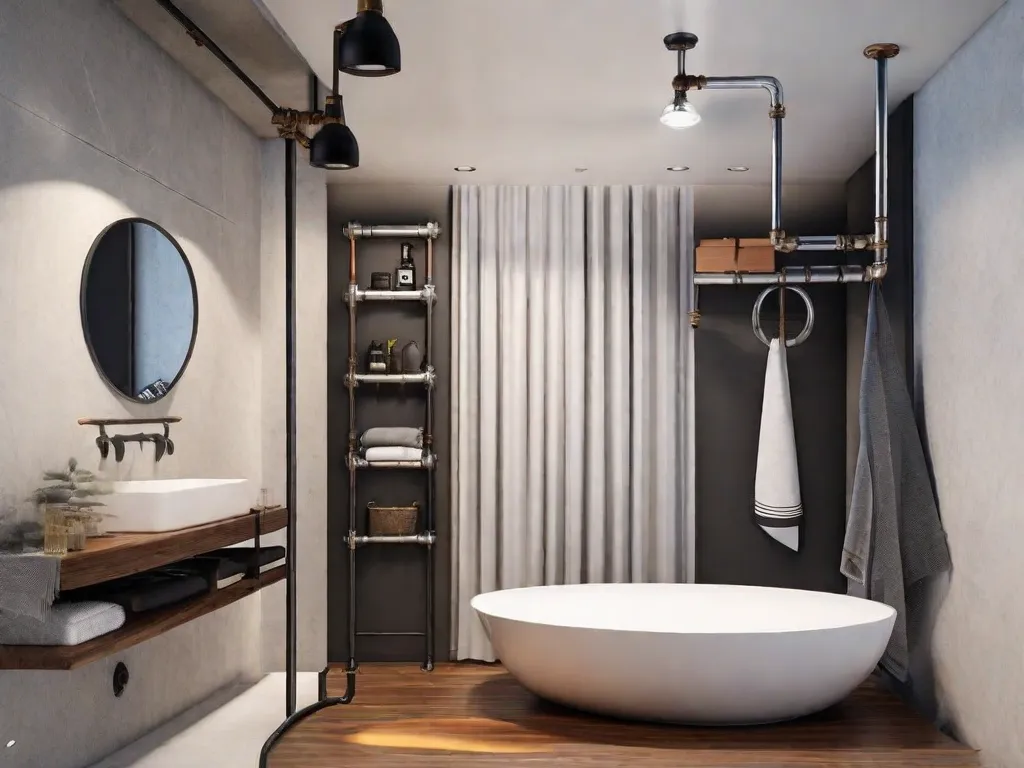 Um acessório de banheiro elegante e moderno, este projeto DIY apresenta um design minimalista. A imagem mostra um suporte para toalhas montado na parede feito de tubos de ferro, adicionando um toque industrial a qualquer decoração de banheiro. Os tubos são cuidadosamente montados para criar uma solução de armazenamento funcional e elegante para as toalhas.